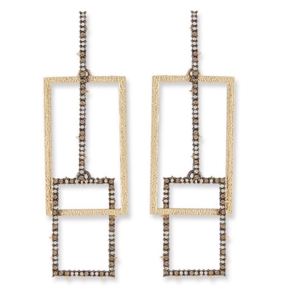 Alexis Bittar Jewelry - ALEXIS BITTAR • Gold & Gunmetal Brutalist Steampunk Link Crystal Drop Earrings